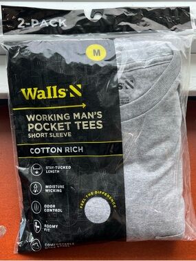 Walls Short Sleeve Working Man's Pocket Tees Gray 2 Pack Size Medium Brand New
